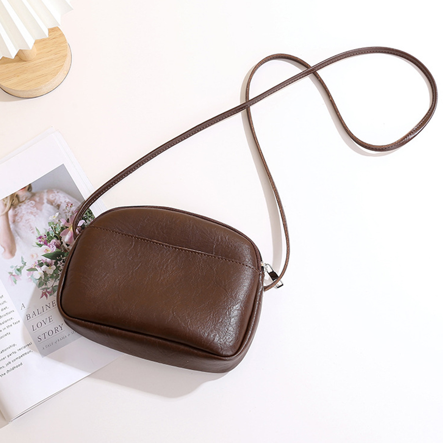 Women Bags Zip - Borsa rotonda piccola in morbida pelle